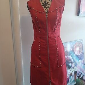 Diane Von Furstenberg Red Studded Mini Dress
